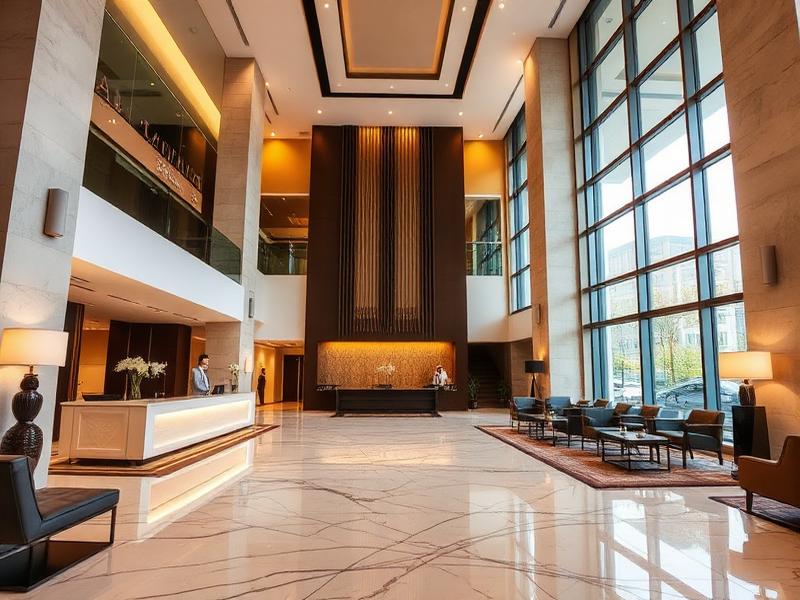 Lobby de hotel de lujo con diseño moderno y elegante